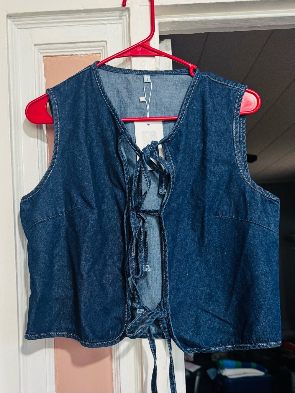 Denim Tie-Front Vest - Dark Blue